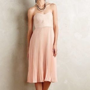 NWT Women’s Anthropologie Strapless, Pleated, Blush Dress, Size 8